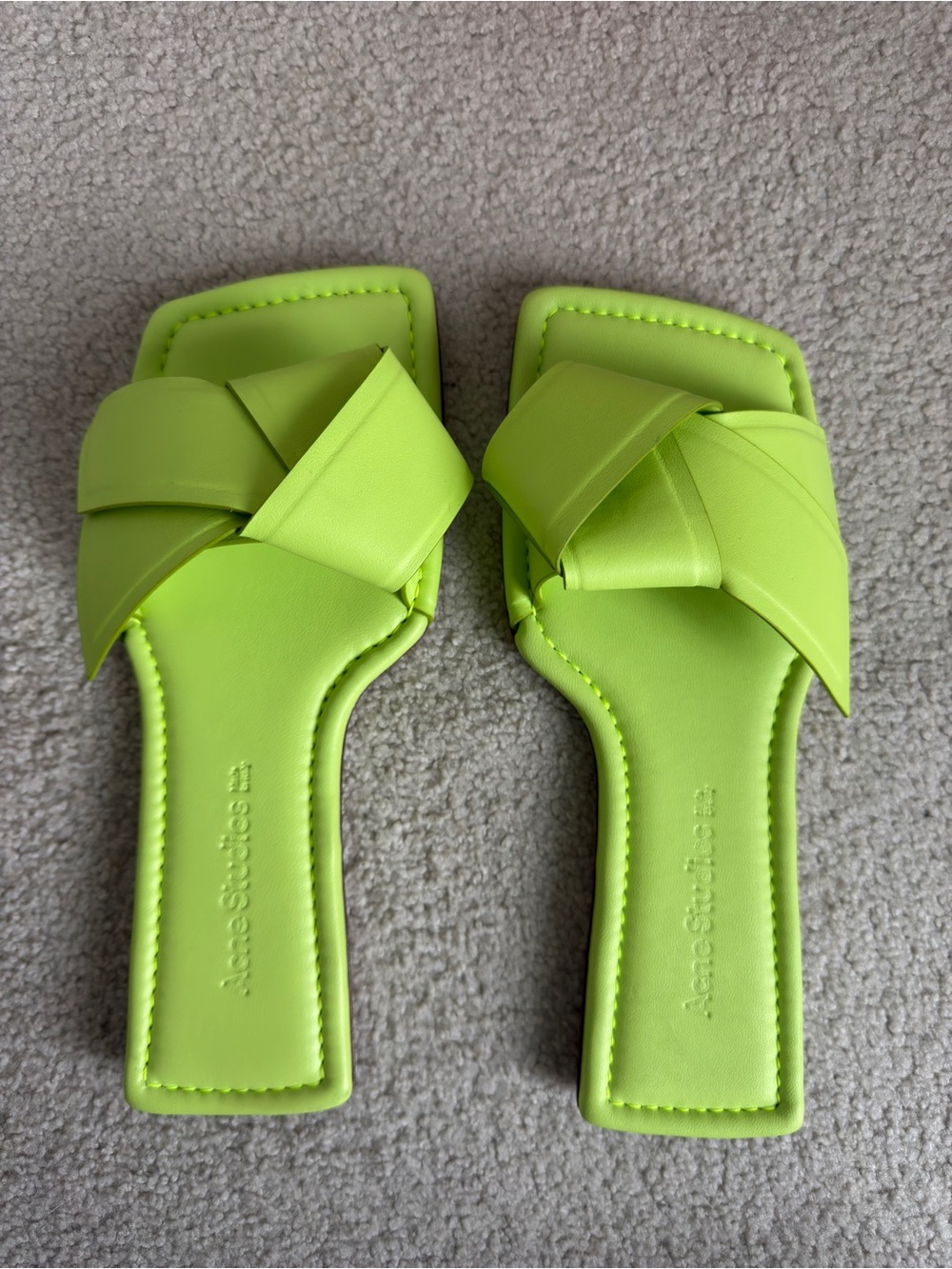 Acne Studios Neon Green Knotted Sandals Square Toe EU 40 / US 9